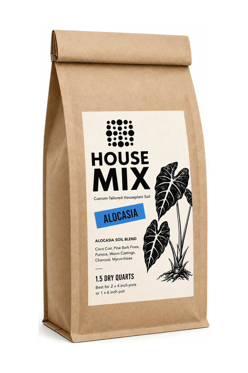 HouseMix Alocasia Mix kraft bag, front label