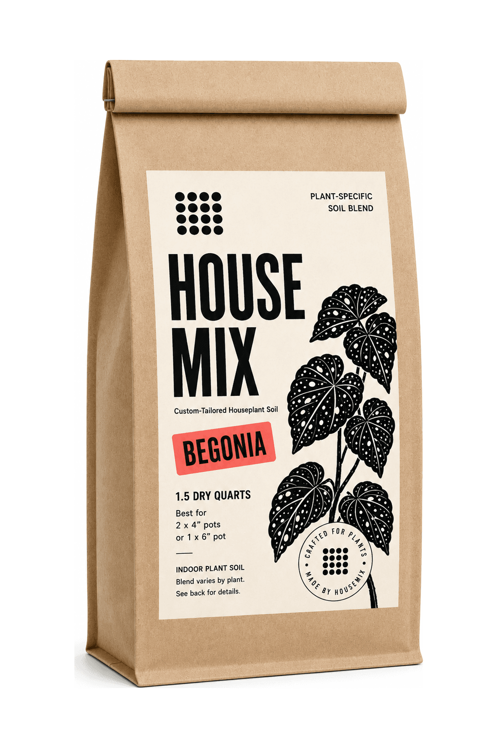 HouseMix Begonia Mix kraft bag, front label