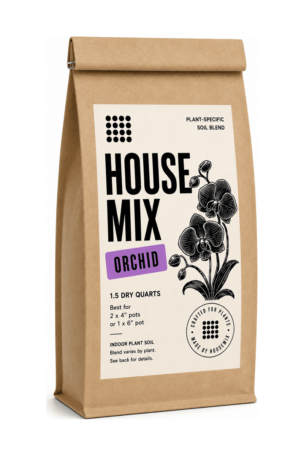 HouseMix Orchid Mix kraft bag, front label