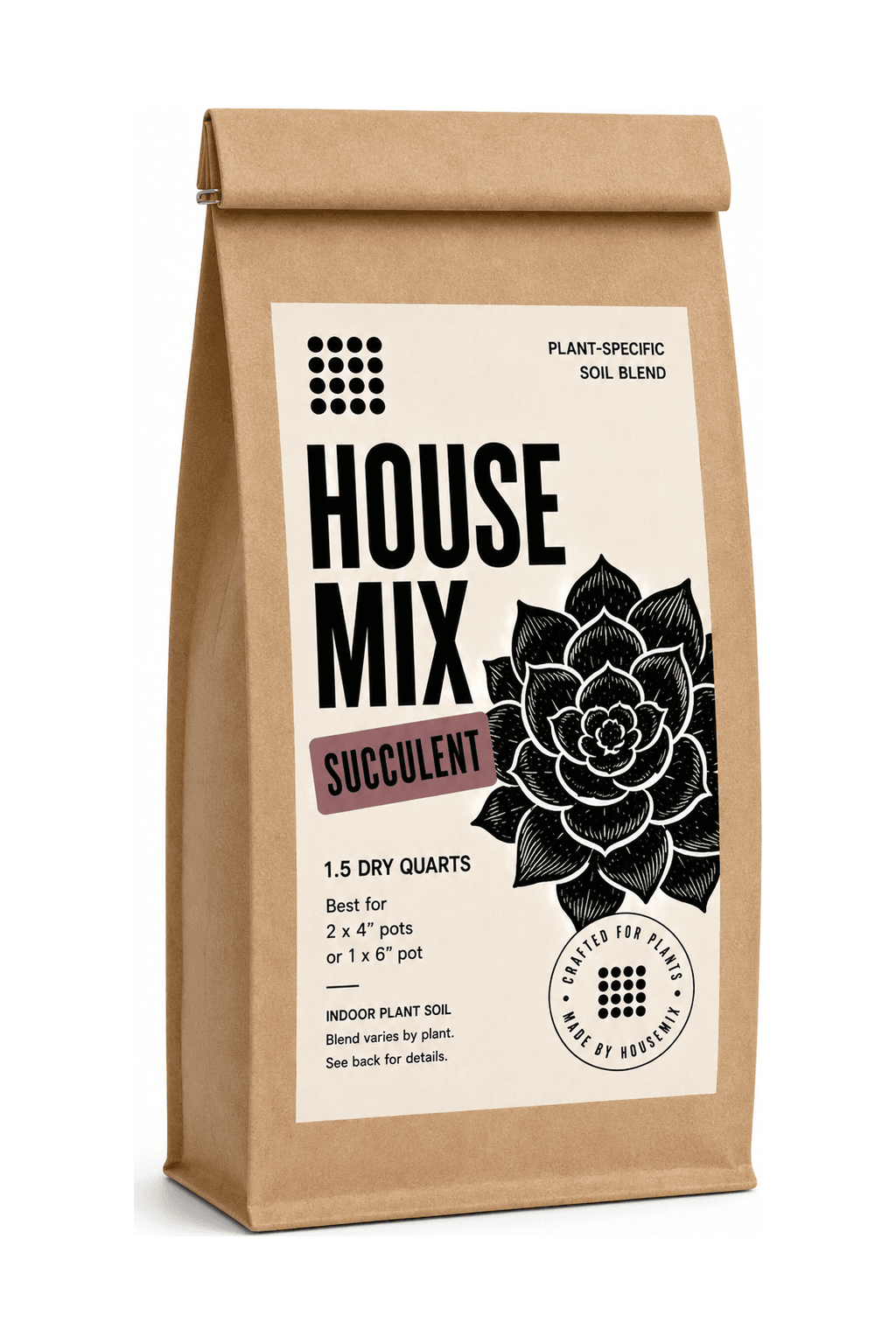 HouseMix Succulent Mix kraft bag, front label